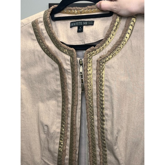 Lafayette 148 New York Double Zipper Moto Style Gold Detail Jacket Size 4 - Picture 7 of 7